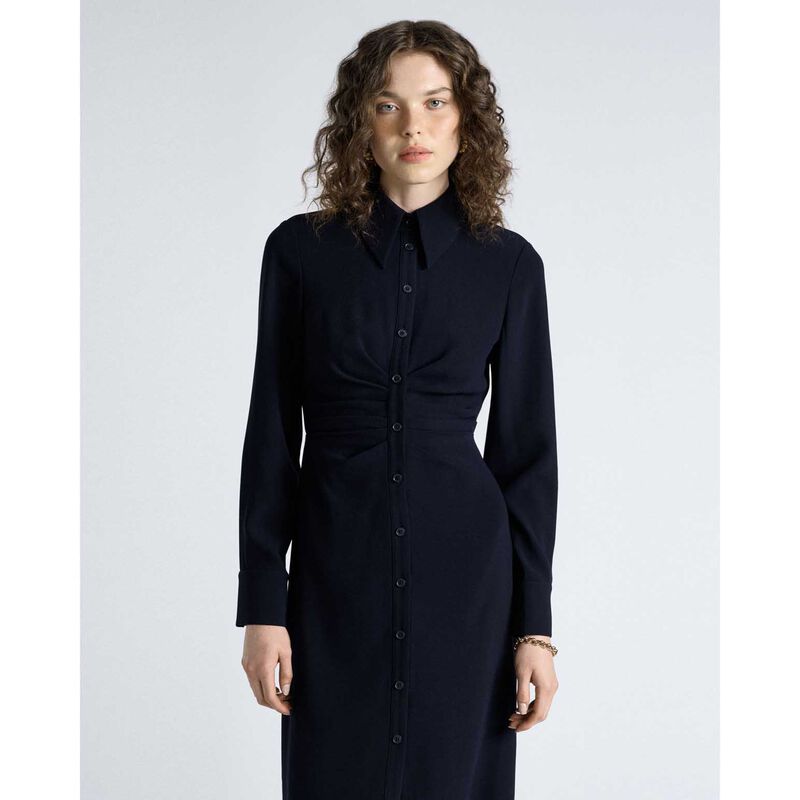 Cue Dark Ink Crepe Ruched Shirt Dress image number 3